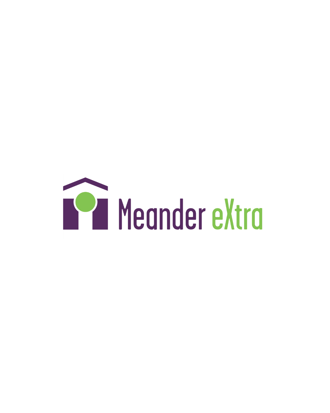 Meander Extra logo with purple and green design, symbolizing care and service.