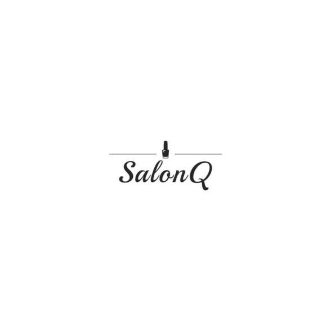 Salon Q logo with elegant lettering and minimalist nail polish icon, representing a stylish and professional salon.