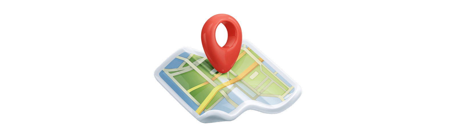 3D map illustration with red location pin symbolizing business address visibility