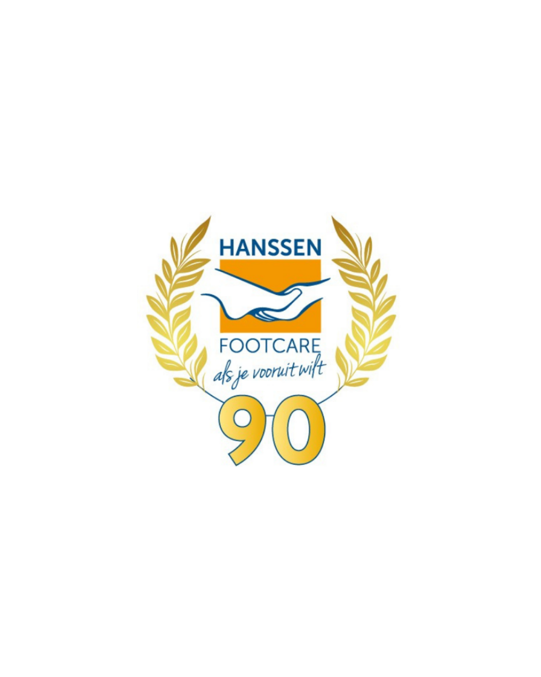 Hanssen Footcare logo with golden laurel wreath and “90 years” anniversary mark.