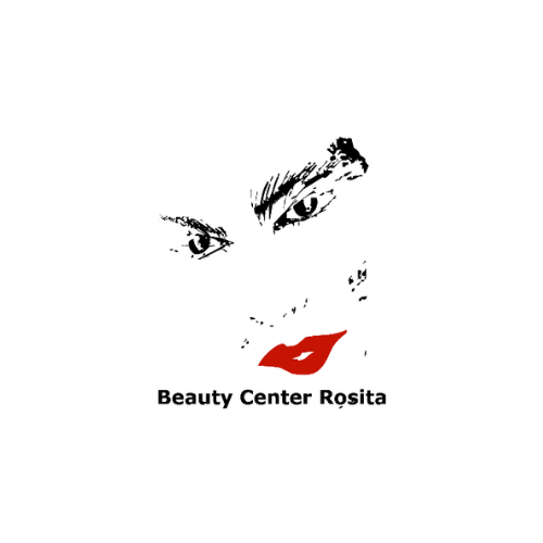 Beauty Center Rosita logo with minimalist female facial illustration in black and red.