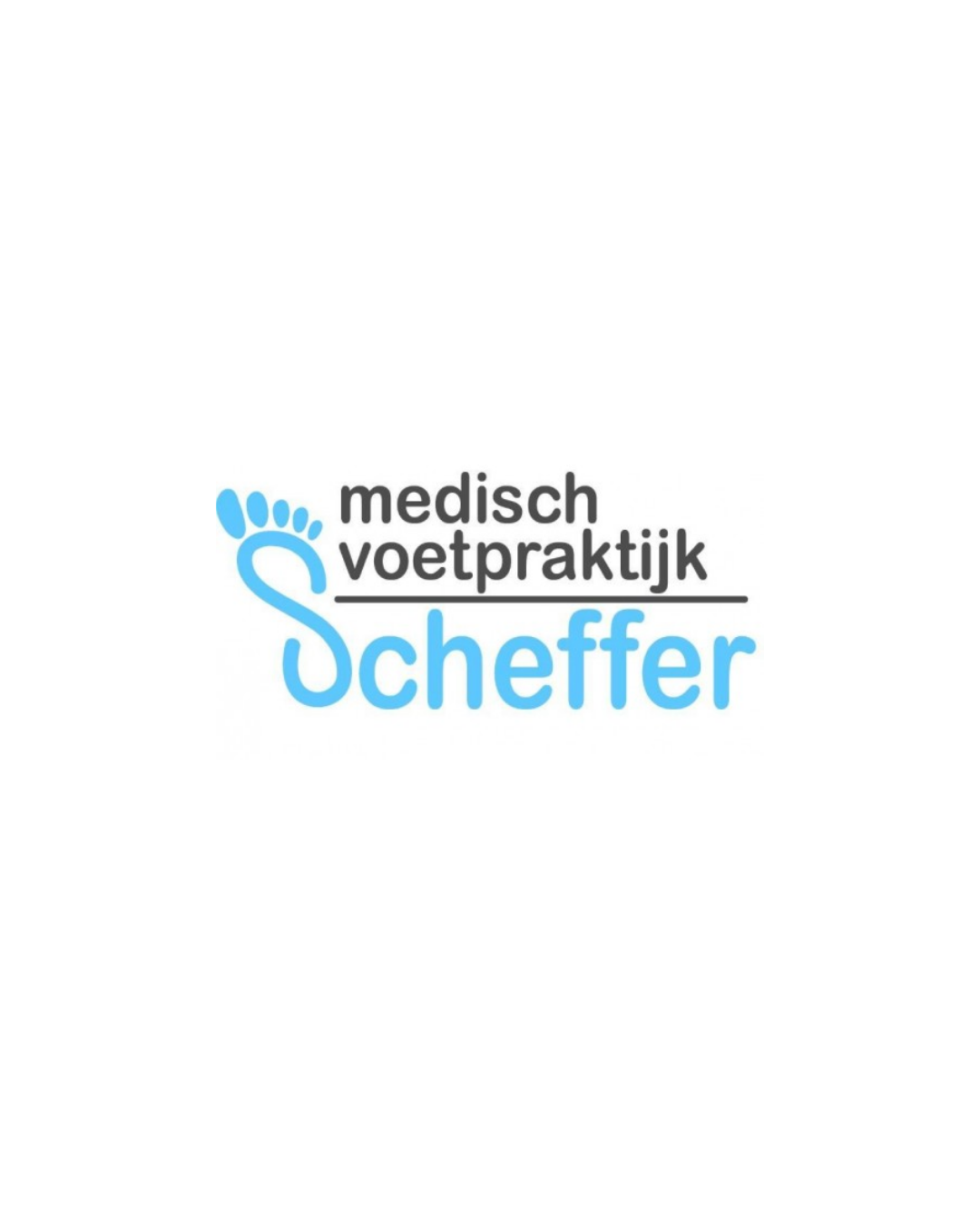 Medisch Voetpraktijk Scheffer logo in blue and grey, featuring a stylized foot.