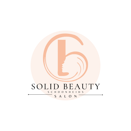 Solid Beauty logo featuring a minimalistic profile of a woman inside a soft peach circular design.