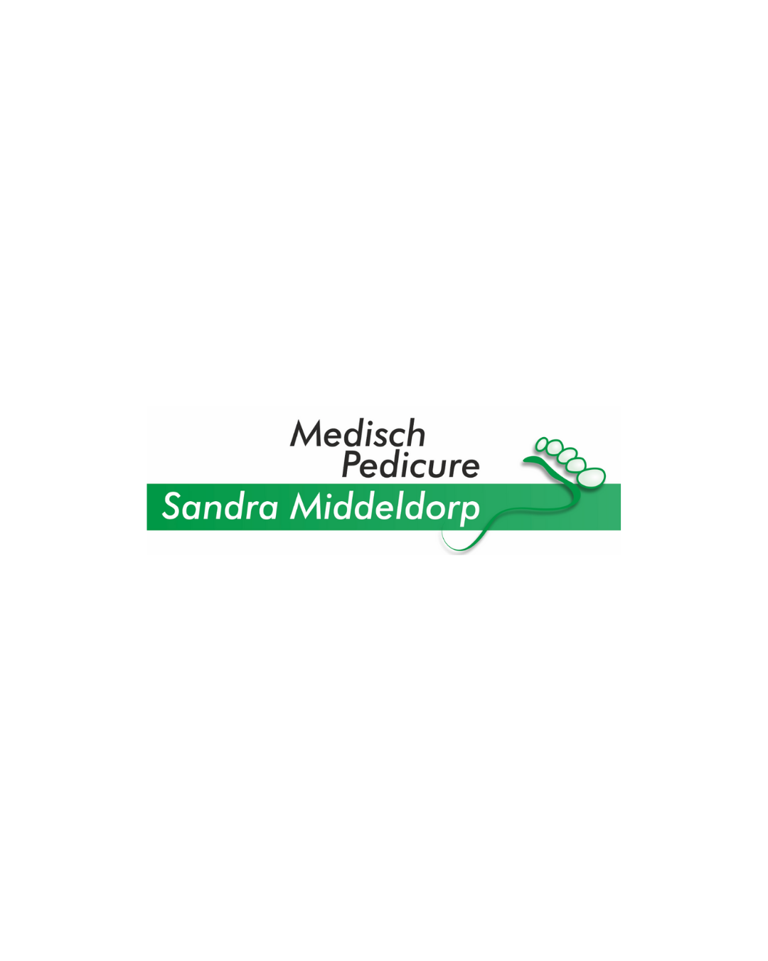 Logo of Medisch Pedicure Sandra Middeldorp with a green foot illustration and name.