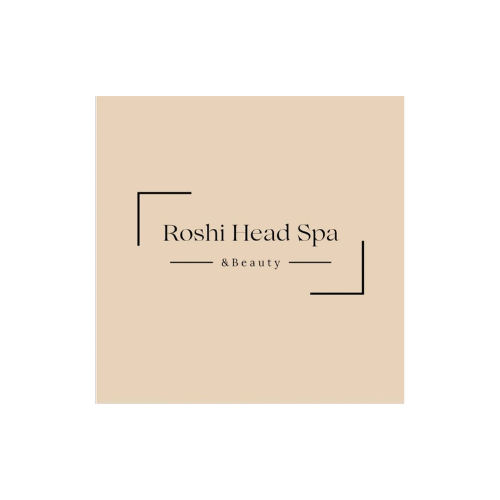 Roshi Head Spa & Beauty minimalist logo on beige background.