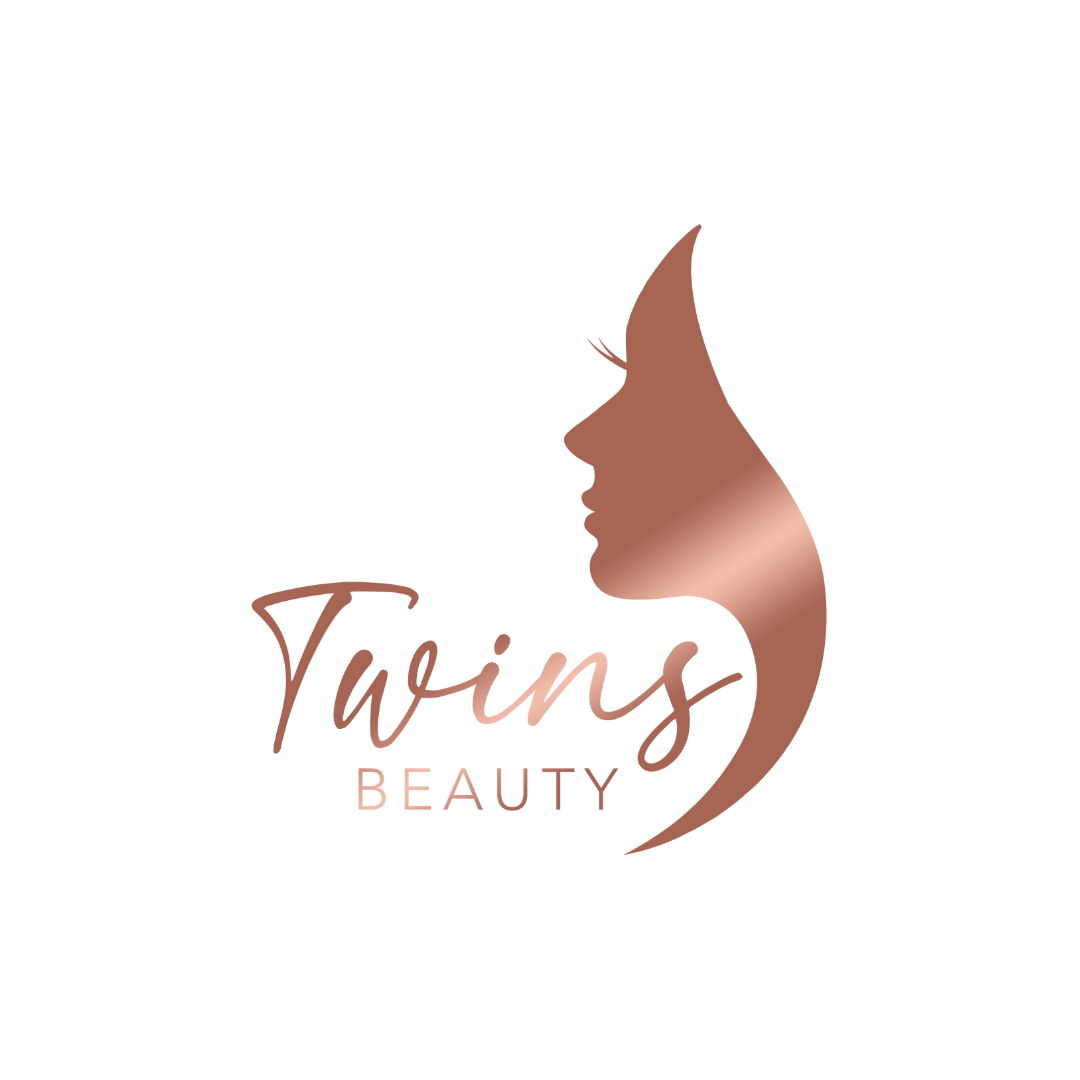 Twins Beauty logo featuring a side profile silhouette of a woman in rose gold, representing a high-end beauty salon in Kerkrade.
