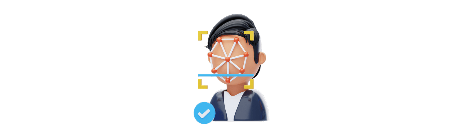 3D illustration of a beautician avatar with facial recognition grid, representing professional beauty services.