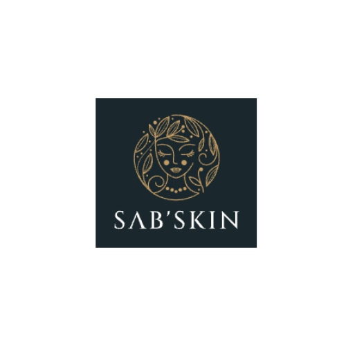 SAB’SKIN golden facial logo on dark background – premium skincare branding