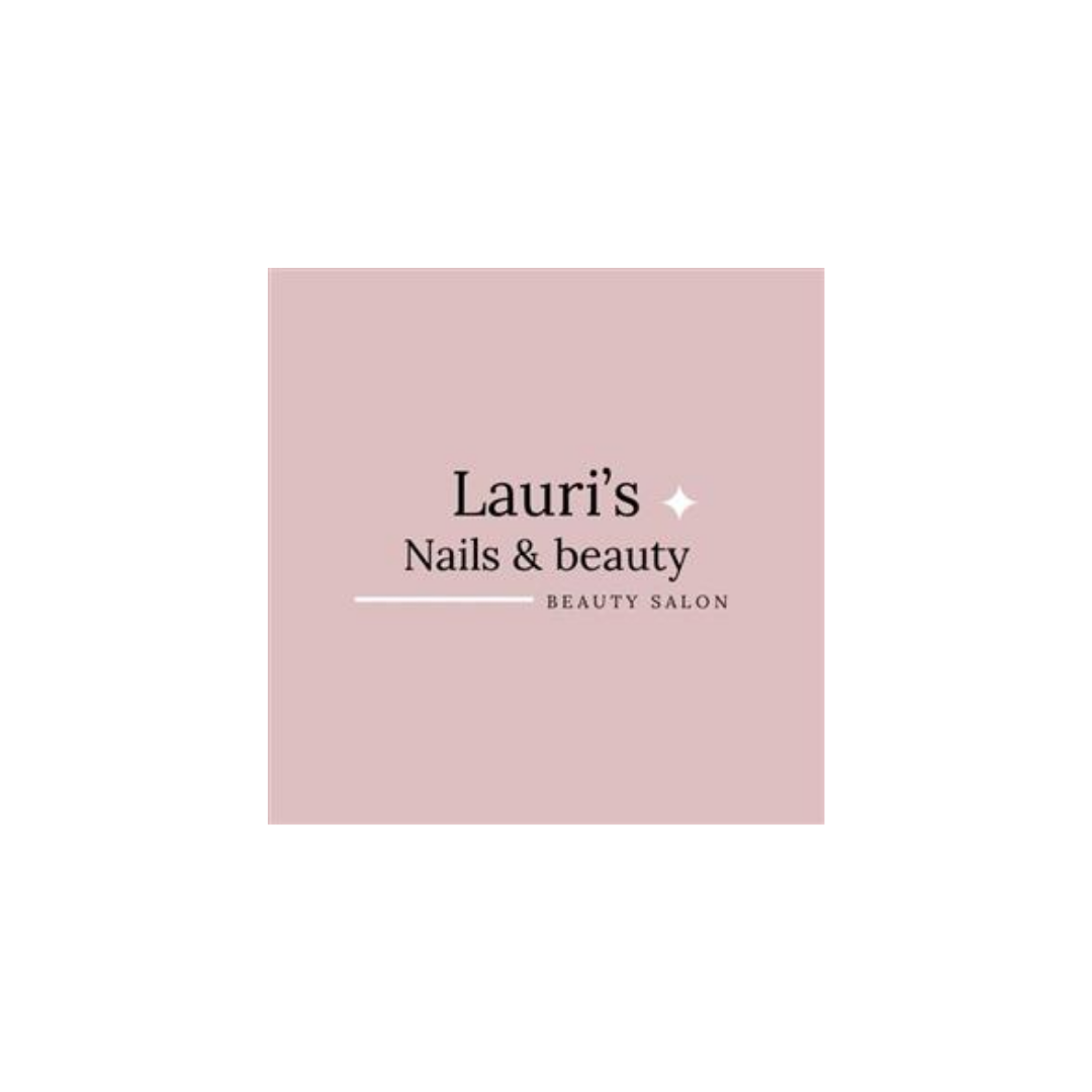 Lauri’s Nails & Beauty logo on soft pink background, representing a modern and elegant nail and beauty salon in Heerlen.