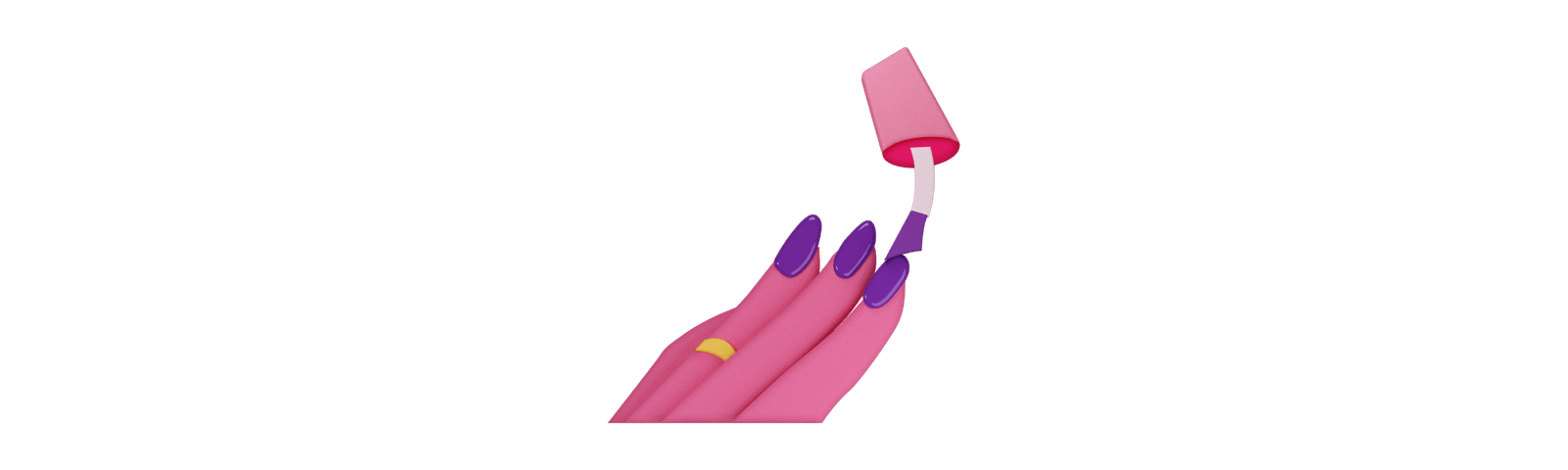 3D illustration of a hand with purple nails being painted using a pink nail polish brush, representing a nail studio service.