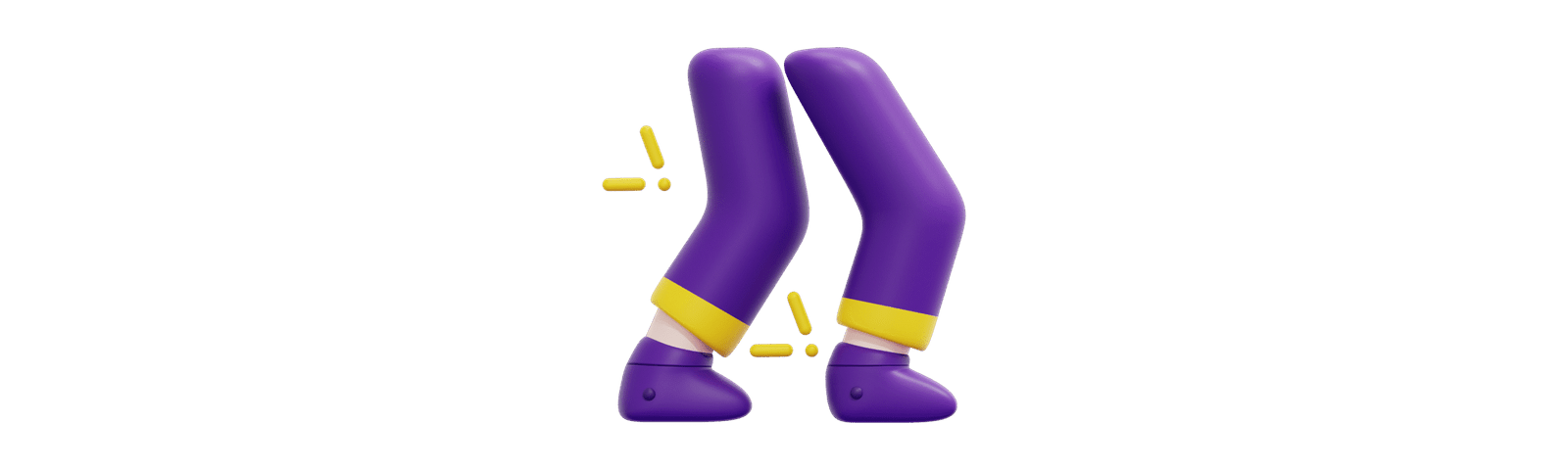 3D illustration of two purple legs with yellow highlights, representing pedicure and foot care services.