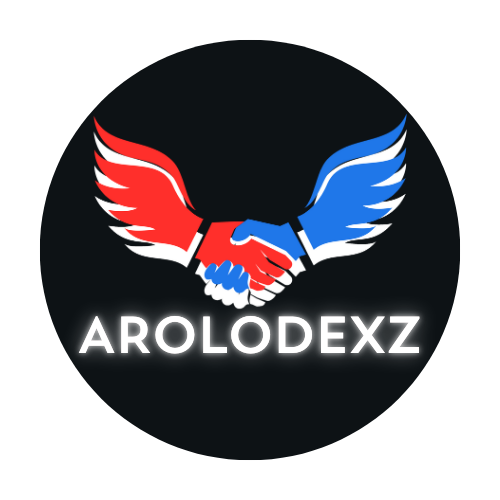 AROLODEXZ AROLODEXZ logo with red-blue wings and global icon in center